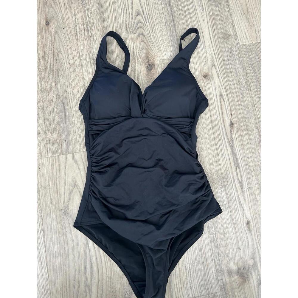 Sea Level Swim One Piece Swimsuit Womens Size 6 Black V Neck Adjustable Straps
